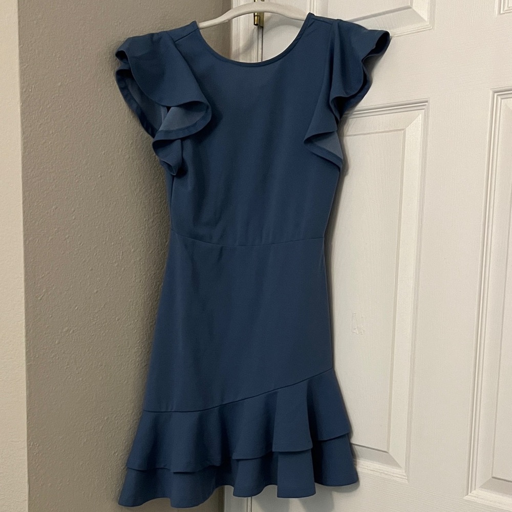 Blue Ruffle Sleeve Dress